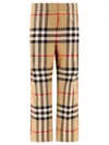 Burberry Check-pattern Flared Cotton Trousers In Beige