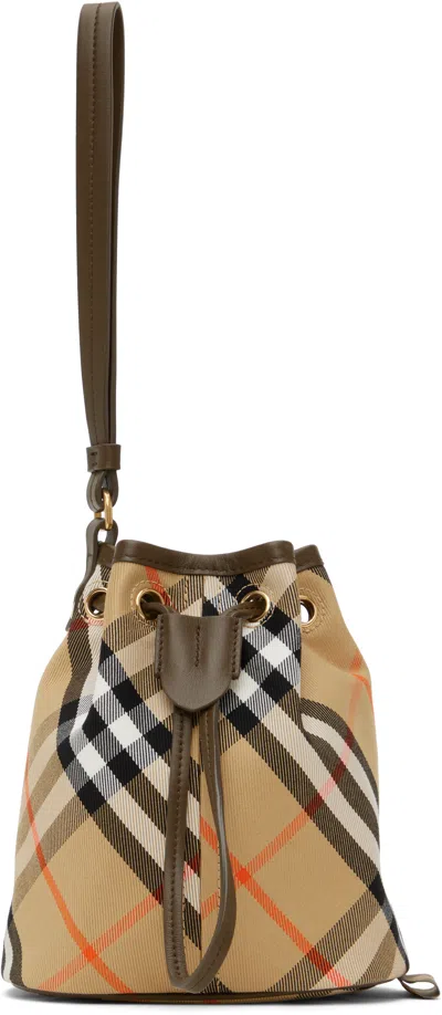 Burberry Beige Check Drawstring Pouch In Sand