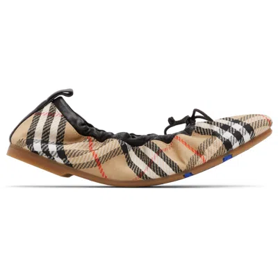 Burberry Beige Check Fawn Ballerina Flats In Multi