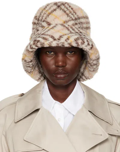 Burberry Beige Check Fleece Bucket Hat In Clay Ip Check