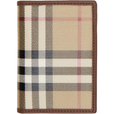 Burberry Beige Check Folding Card Holder In Brown