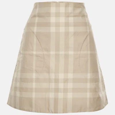 Pre-owned Burberry Beige Check Gabardine Mini Skirt M In Sand