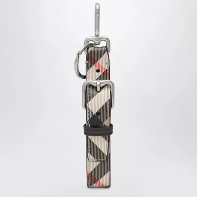 Burberry Beige Check Keychain In Silver