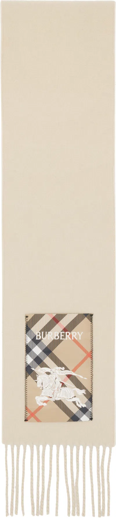 Burberry Beige Check Label Cashmere Scarf In Neutral