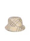 Burberry Beige Check Linen Bucket Hat In Beige
