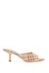 Burberry Beige Check Linen Mule Sandals With 6.5 Cm Heel Lf Mews 65 Chk 162393 In Beige