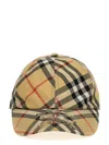 Burberry Check Pattern Logo Cap With Curved Brim In Beige