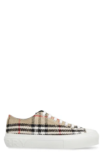 Burberry Beige Check Low-top Sneakers For Women In Tan