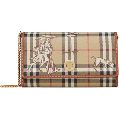 Burberry Beige Check Mates Chain Strap Wallet Bag In A7026 Archive Beige