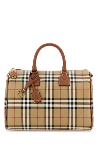 BURBERRY BEIGE CHECK MEDIUM DUFFLE BAG