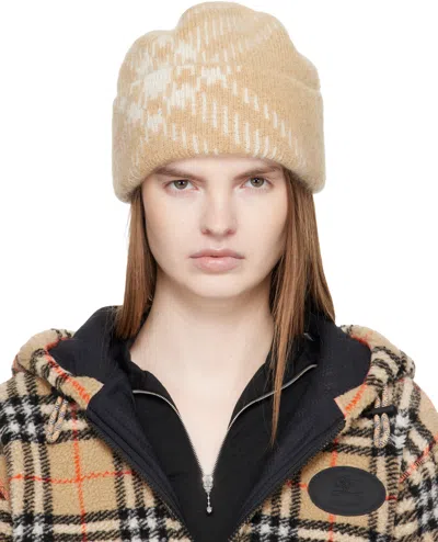 Burberry Beige Check Mohair Wool Blend Beanie In Neutral