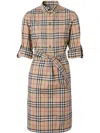 Burberry Beige Check Motif Cotton Shirt Dress In Sand