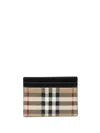 Burberry Textured Check Card Case With Contrast Trim In Beige
