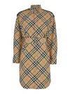 Burberry Waist Belted Shirt Dress With Checked Pattern In Beige