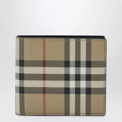 Burberry Beige Check Pattern Bi-fold Wallet In Brown