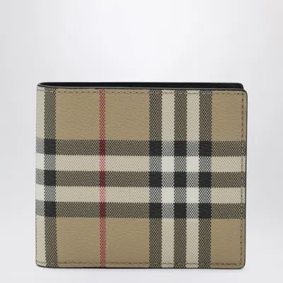 Burberry Beige Check Pattern Bi-fold Wallet Men In Neutral