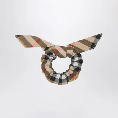 BURBERRY BEIGE CHECK PATTERN COTTON SCRUNCHIES