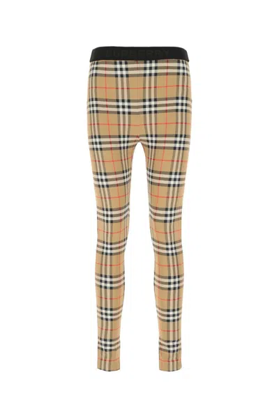 BURBERRY BEIGE CHECK PATTERN LEGGINGS