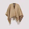 BURBERRY BEIGE CHECK-PATTERN REVERSIBLE WOOL CAPE