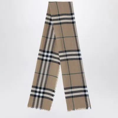 Burberry Beige Check Pattern Scarf In Gray