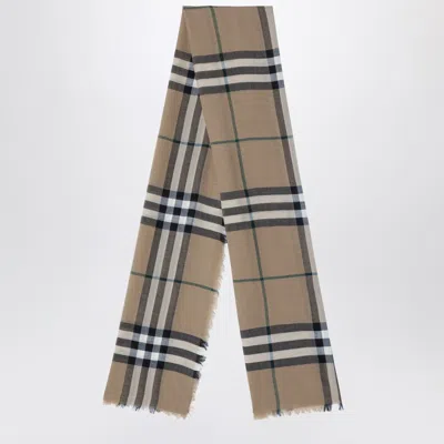 Burberry Beige Check Pattern Scarf In Gray