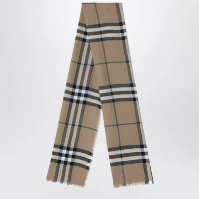 Burberry Beige Check Pattern Scarf In Grey