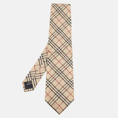 Pre-owned Burberry Beige Check Pattern Silk Traditional Tie In Sand
