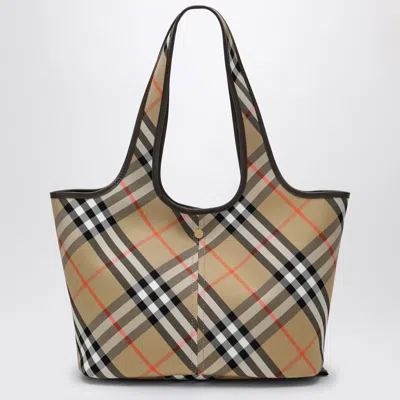 BURBERRY BEIGE CHECK PATTERN SMALL TOTE BAG