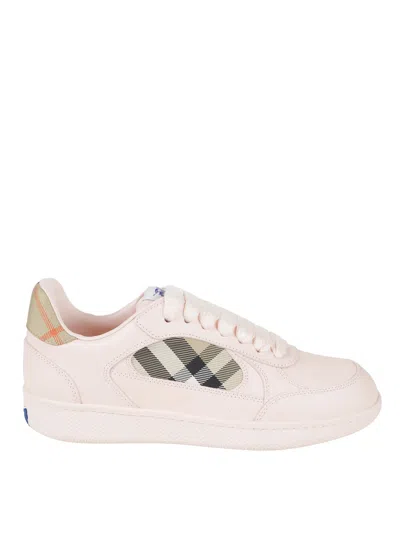 Burberry Beige Check Pattern Sneakers With Textured Sole In Neutral