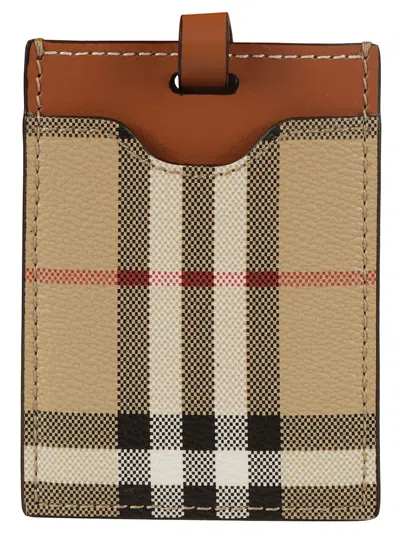 Burberry Beige Check Pattern Wallet In Brown