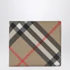 Burberry Check Pattern Beige Folding Wallet Men