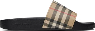 BURBERRY BEIGE CHECK POOL SLIDES