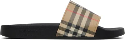 BURBERRY BEIGE CHECK POOL SLIDES