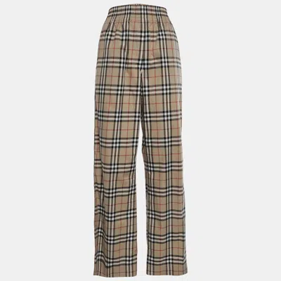 Pre-owned Burberry Beige Check Print Cotton Louane Pants S In Sand