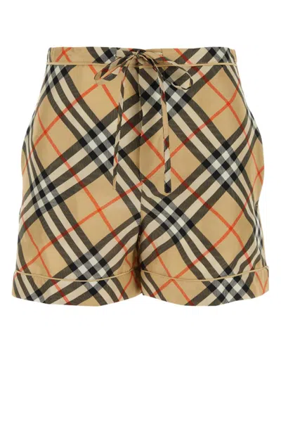 Burberry Beige Check-print Silk Shorts In Printed