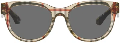 Burberry Beige Check Round Sunglasses In Gray