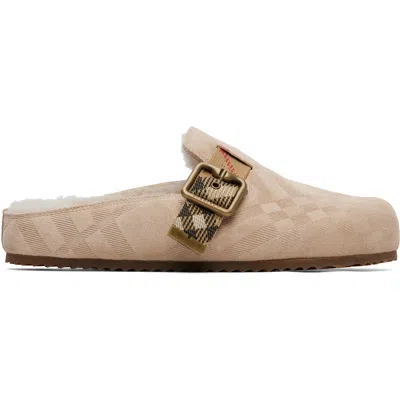 Burberry Beige Check Shearling Urchin Clog Loafers In Pink
