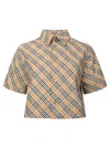 Burberry Cropped Check Cotton Shirt In Brown