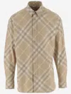 Burberry Men Beige Shirt With Button-down Collar And Check Motif In Cotton Man In Beige