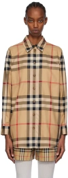 Burberry Embroidered Check Pattern Cotton Shirt In Archive Beige Ip Chk