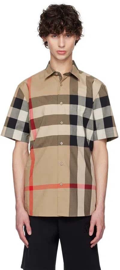 Burberry Men Cotton Shirt With Check Print In Multi