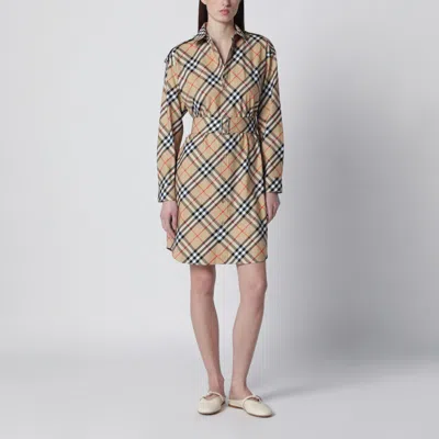 Burberry Beige Check Shirt Dress In Nude