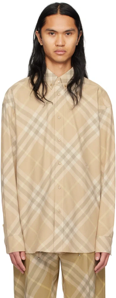 Burberry Beige Check Shirt In Flax Ip Check