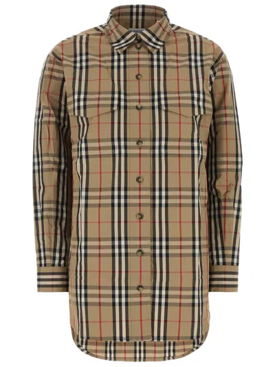 Burberry Beige Check Shirt In Brown