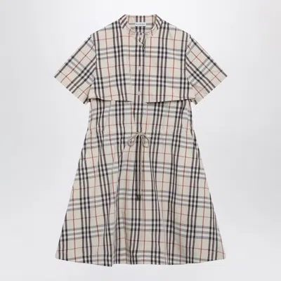 Burberry Beige Check Short-sleeve Cotton Dress In Neutral