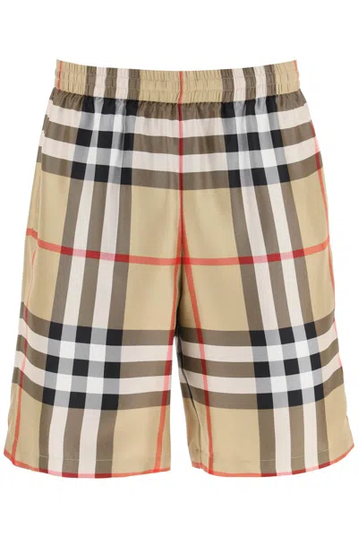 Burberry Beige Check Silk Shorts For Men
