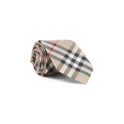 BURBERRY BEIGE CHECK SILK TIE