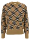 Burberry Beige Crewneck Sweater With Check Motif In Wool And Mohair Woman