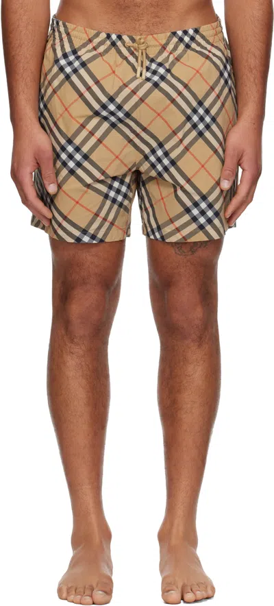 Burberry Men Check Print Bermuda Swimsuit In Brown