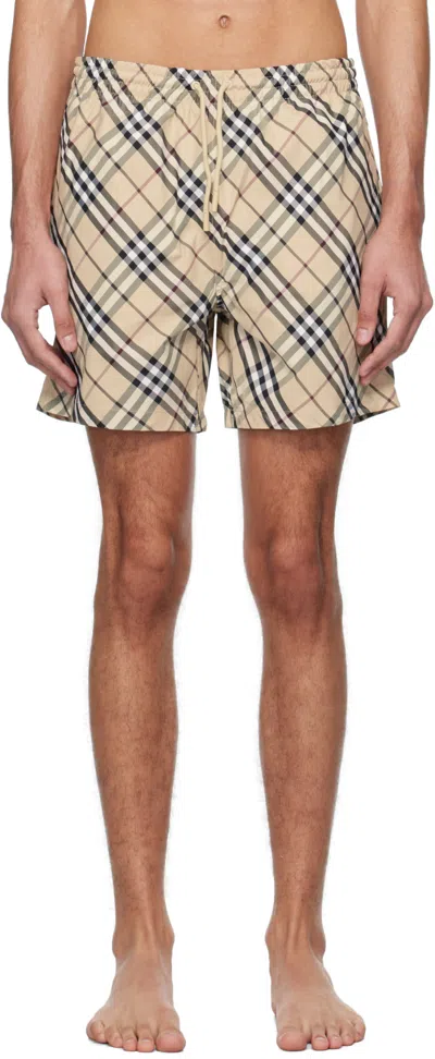 Burberry Beige Check Swim Shorts In Alabaster Pink